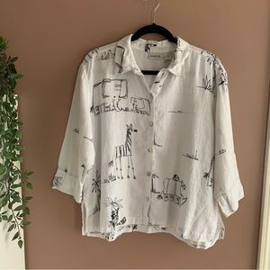 Chico’s linen safari animal print shirt size 2 large